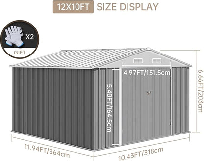 12x10 Ft Outdoor Storage Shed, Large Steel Multipurpose Yard Shed, Metal - Image 6
