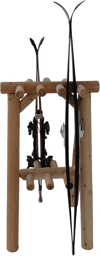 9-Place Freestanding Log Ski Rack Holder, Indoor & Outdoor Snowboard Racks - Image 6