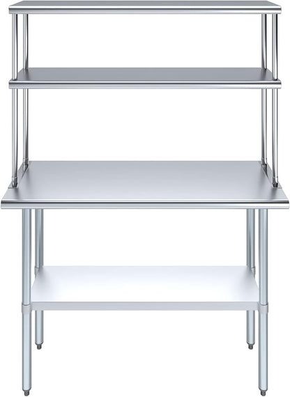 Amgood Stainless Steel Work Table Double Tier Overshelf 18" x 48" Work Table + - Image 2