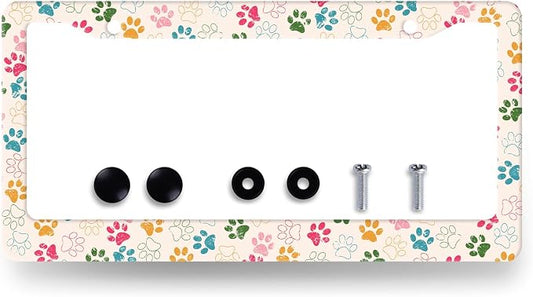Colorful Dog Paws License Plate Frame Animal Dogs License Plate Holder by RNKATIH