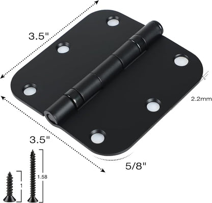 12 Pack Anti Squeak Matte Black Door Hinges 3.5 Inch 5/8" Radius Round Ball - Image 5