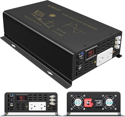 WZRELB 3000W Pure Sine Wave Power Inverter 48VDC to 120VAC 6000W Peak Dual AC - Image 3