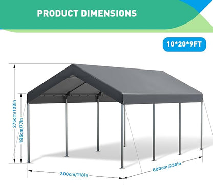 10X20 Ft Heavy Duty Carport Canopy, Portable Garage, Car Tents, Reinforced - Image 2
