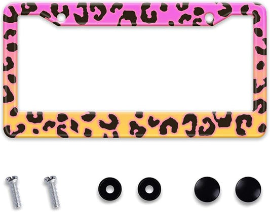 Gradient Color Leopard Print License Plate Frame Cheetah Print Tags Frames by MIXWIT
