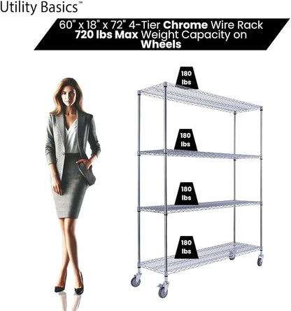 60"x18"x72" Chrome Premium Metal Steel Wire Shelving 4-Tier NSF 3200 LBS MAX - Image 4