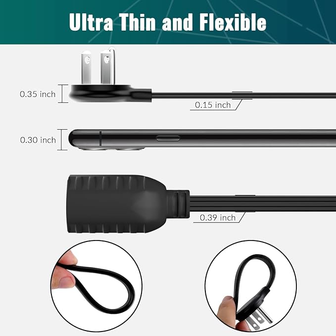 Elecan Flat Plug Extension Cord 4 Ft 2 Pack - Image 2