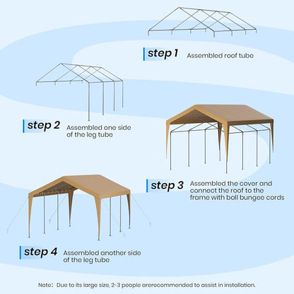 Carport 12x20 Heavy Duty Portable Garage, Galvanized Frame Carport Canopy - Image 5