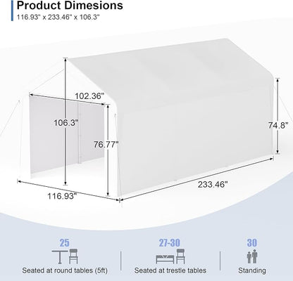 Carport 10x20 Heavy Duty Portable Garage w/Removable Sidewalls & Roll-Up Door - Image 5
