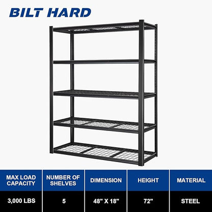 BILT HARD 48" W Garage Shelving 3000 LBS, 5-Tier Industrial Heavy Duty Storage - Image 2