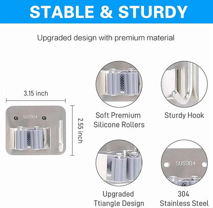 5 Pack Broom Holder Heavy Duty Stainless Steel Broom Hanger - Image 2