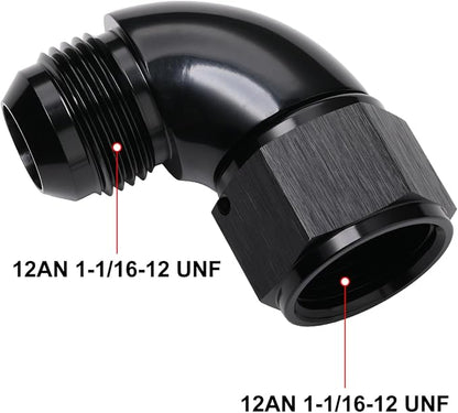 90 Degree 12AN Male to 12AN Female Swivel Full Flow Fitting Adapter Coupler - Image 2