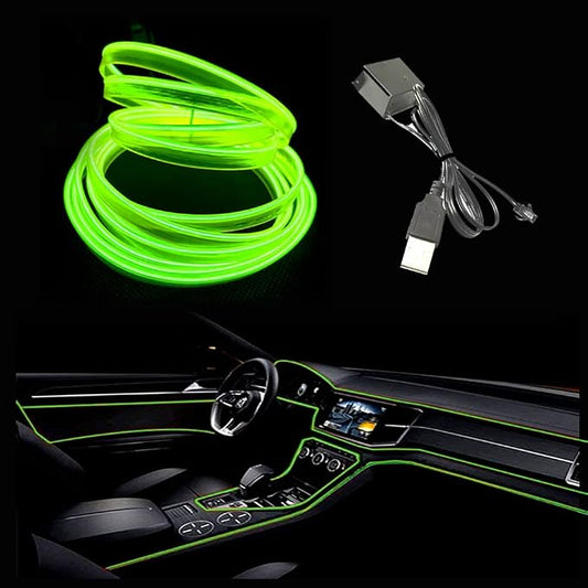 El Wire Lemon Green Interior Car LED Strip Lights, 5M Neon Wire USB 5V by Maxlaxer