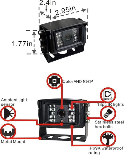 AHD 1080P 7" Reverse Rear View Backup Dual Camera System, Two Cameras - Image 5
