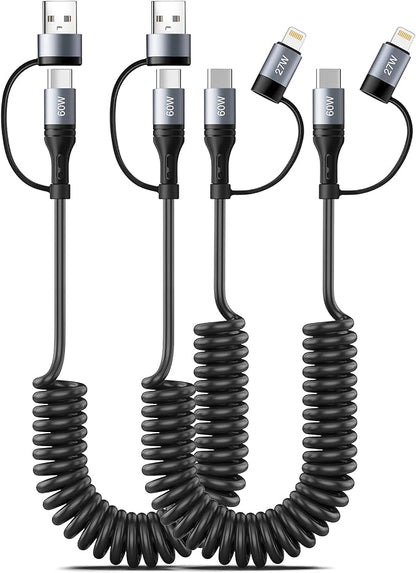 Coiled Lightning Cable 4 in 1 Multi Charging Cable 60W Fast Charging by Miger