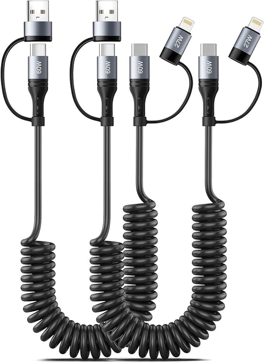Coiled Lightning Cable 4 in 1 Multi Charging Cable 60W Fast Charging by Miger