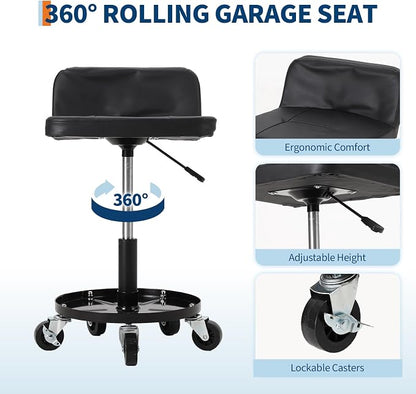 Garage Stool, 16”-21” Adjustable Rolling Mechanic Stool - Image 3