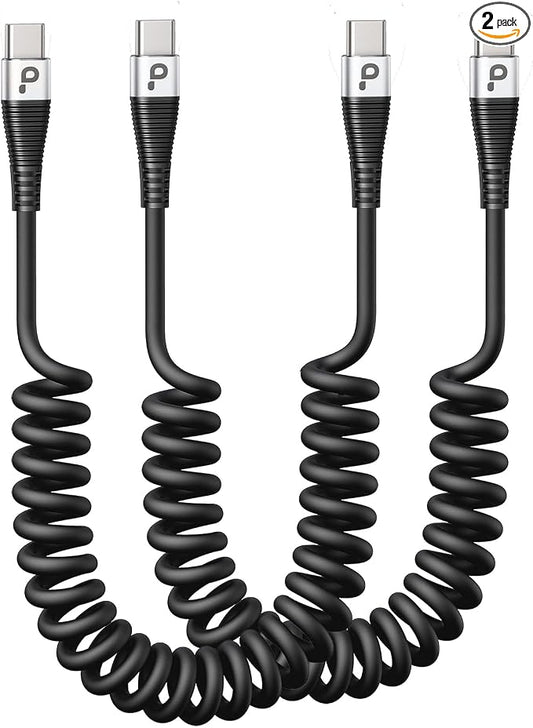 USB C to USB C Charger Cable, Coiled USB C Charger Cable by PRAKIE