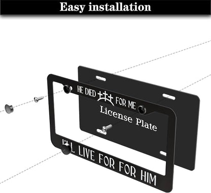 Fun License Plate Frame Cover Black and White License Plate Frames He Died - Image 7