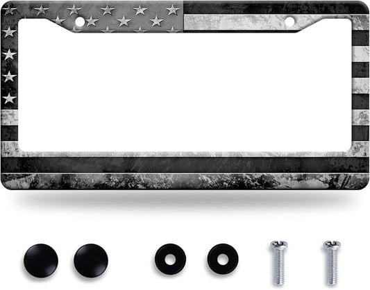 Grey Black American Flag License Plate Frame Vintage USA Flag License Plate by GORSNKYE