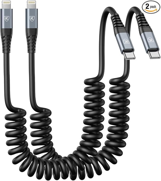 KIYODA USB Type C to Lightning Cable 6FT 2Pack, Coiled iPhone Charger Fast by KIYODA