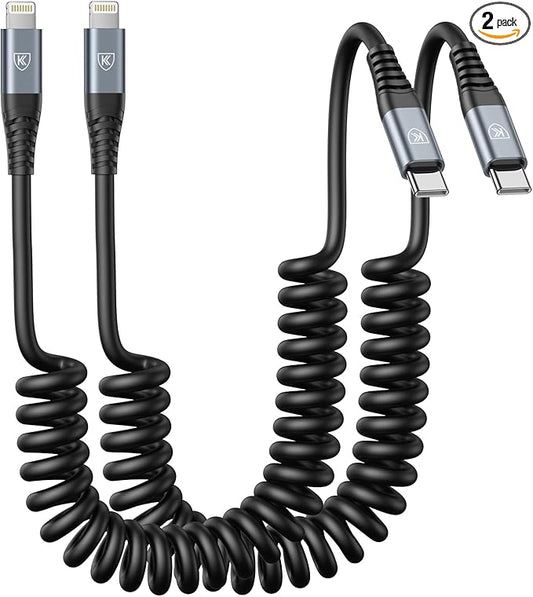KIYODA USB Type C to Lightning Cable 3FT 2Pack, Coiled iPhone Charger Fast by KIYODA