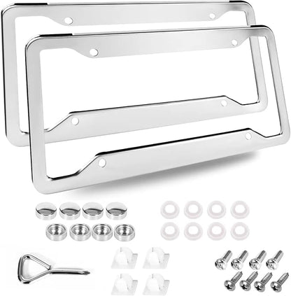 2 Pcs 4 Holes Stainless Steel License Plate Frame，Car License Plate Holder by Trabulate