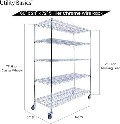 60"x24"x72" Chrome 5-Tier PREMIUM Wire Shelving NSF 4000 LBS MAX CAPACITY Heavy - Image 7