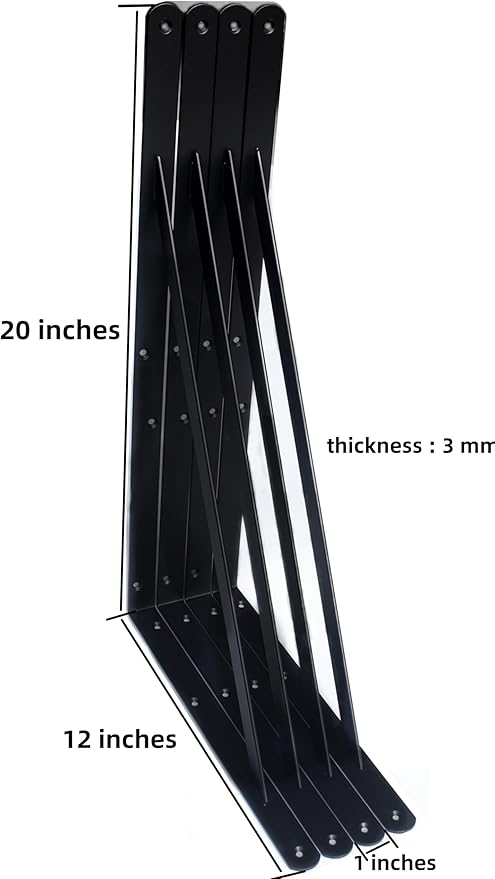 8 Pack L20 x H 12" Black Heavy Duty Shelf Brackets - Image 2
