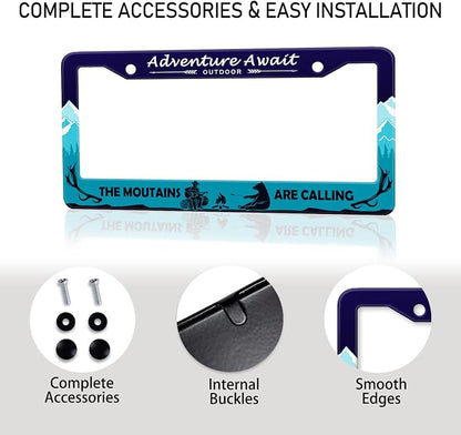 Adventure Await License Plate Frame, Mountains Forest Bear Outdoor License - Image 7