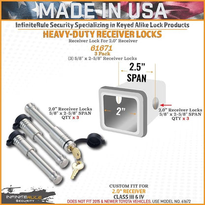 61671 | 3 Pack, Keyed Alike, Receiver Locks - Image 2