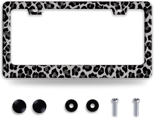 Black Gray Leopard Print License Plate Frame Beautiful Cheetah Print License by BRAGHRTED
