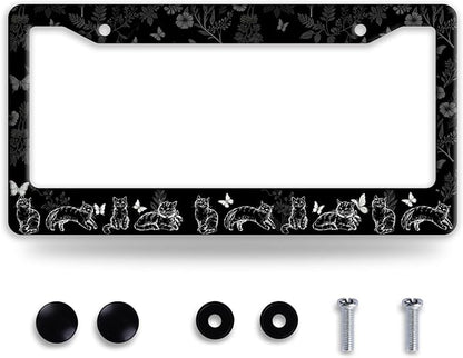 Black White Cat License Plate Frame Butterfly Floral License Plate Frames Funny by NINANMY