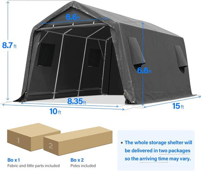 ADVANCE OUTDOOR 10X15 ft Garage Shelter Steel Metal Peak Roof Portable Storage - Image 5