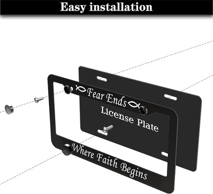 License Plate Frames Black and White Car Plate Frame Fear Ends When Faith - Image 7