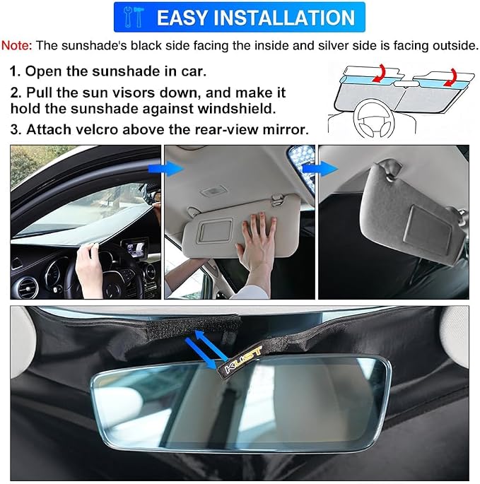 KUST Windshield Sun Shade for 2017-2022 Ford Super Duty F250 F350 F450 Pickup - Image 6