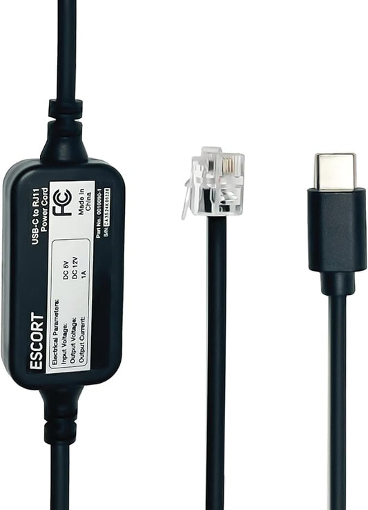 Escort USB-C to RJ11 Power Cord Radar Detectors Including MAX 360, MAX 360c by ESCORT
