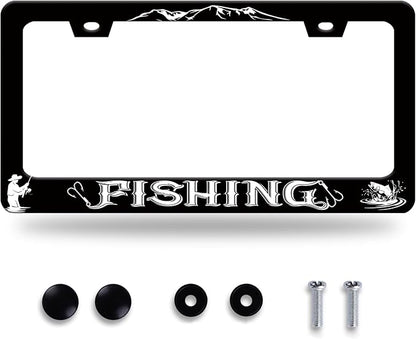Fishing License Plate Frame Personalised License Plate Stainless Steel Funny by GORSNKYE