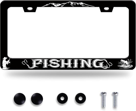 Fishing License Plate Frame Personalised License Plate Stainless Steel Funny by GORSNKYE