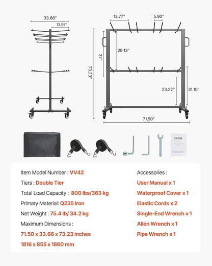 VEVOR Folding Chair Rack, 800 LBS Capacity, Heavy-Duty Chair Cart - Image 7