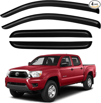 Window Visors Rain Guards for 2005-2015 Toyota Tacoma Double Cab, Out-Channel by YQAUTEC