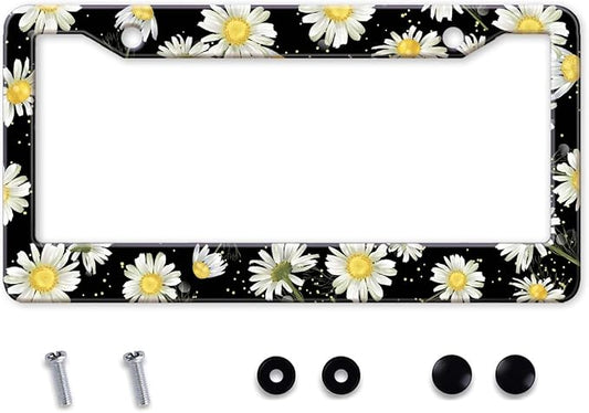 Daisy Flowers Car License Plate Frame, Flowers Print Tags Frames Holder Covers by MIXWIT