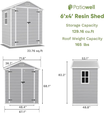 Patiowell 6x4 FT Plastic Outdoor Storage Shed, Resin Shed Perfect to Store - Image 5