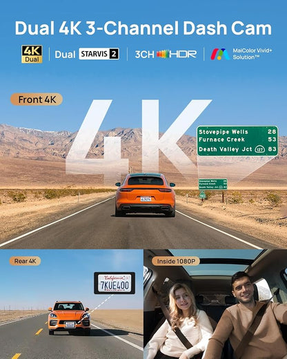 70mai 4K T800 3 Channel Dash Cam, Dash Cam Front and Rear Inside, STARVIS 2 - Image 2