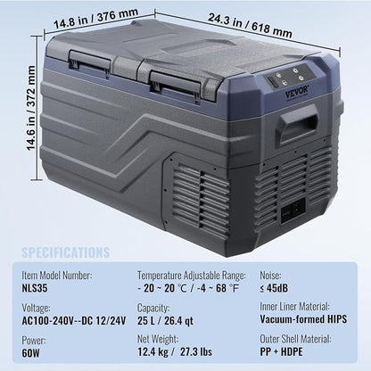 VEVOR NLS35, 12 Volt Car Refrigerator Fridge, 25Liter Dual Zone Portable Freezer - Image 7