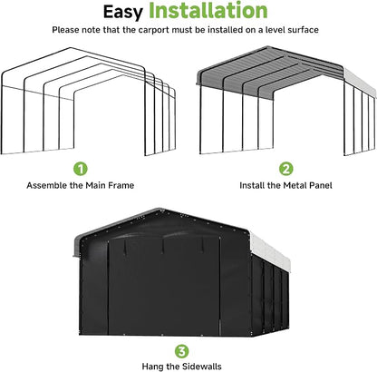 Real Relax 12x20ft Metal Carport, Heavy Duty Metal Carport Canopy Galvanized - Image 6