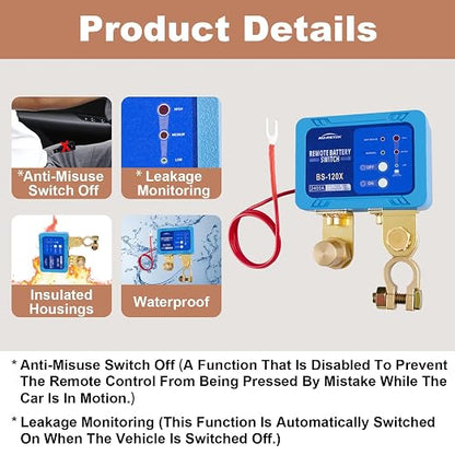 Kill Switch for Car, Battery Cut Off Switch 12V 120A, Smart Automatic Remote - Image 3