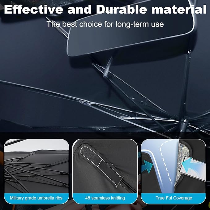 Windshield Sun Shade Umbrella, Portable Foldable, Spring Structure Wind Shield - Image 3