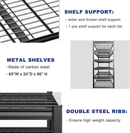 65" W Garage Shelving Heavy Duty, 7 Tier Garage Shelves, Commercial Metal - Image 5
