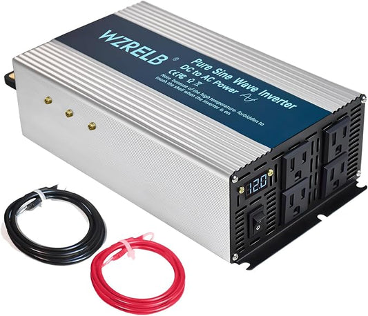 WZRELB 1800W Pure Sine Wave Inverter 12V DC to 110V 120V AC, Car Power Inverter by WZRELB