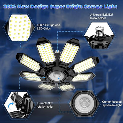 Garage Lights - Super Bright 250W LED Garage Ceiling Light w/ 8 Deformable - Image 3